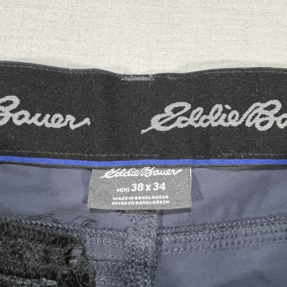 Eddie Bauer Adventure Trek Pants Mens 38x34 Blue Stretch‎ Hiking Chino 6 Pocket